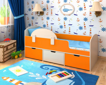 Кровать Малыш-мини с бортиком Дуб молочный/Оранжевый в Восходе - voskhod.mebel54.com | фото