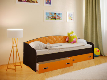 Кровать Софа-7 с мягкой спинкой (800х1900) Венге/Оранжевый в Восходе - voskhod.mebel54.com | фото