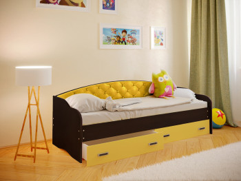 Кровать Софа-8 с мягкой спинкой (900х1900) Венге/Желтый в Восходе - voskhod.mebel54.com | фото