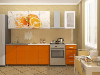 Кухонный гарнитур 1,6м Апельсин (Белый/Оранжевый металлик/Фотопечать апельсин) в Восходе - voskhod.mebel54.com | фото