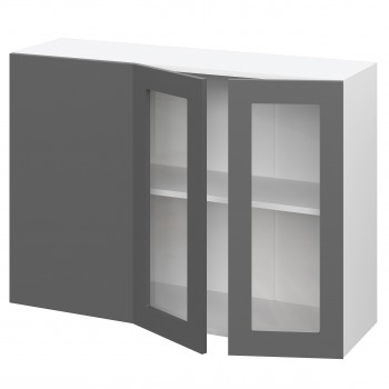 Норд ШВУПС 1000 Шкаф верхний угловой со стеклом (Софт черный/корпус Белый) в Восходе - voskhod.mebel54.com | фото