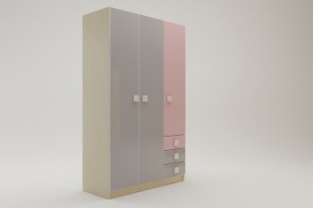 Шкаф 3-х створчатый с ящиками Грэйси (Розовый/Серый/корпус Клен) в Восходе - voskhod.mebel54.com | фото