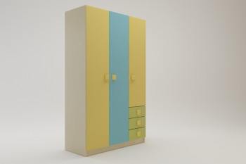 Шкаф 3-х створчатый с ящиками Смайли (Желтый/Голубой/Зеленый/корпус Клен) в Восходе - voskhod.mebel54.com | фото
