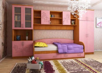 Детская Веселый пони Комплект мебели (Вишня оксфорд/Розовый) в Восходе - voskhod.mebel54.com | фото